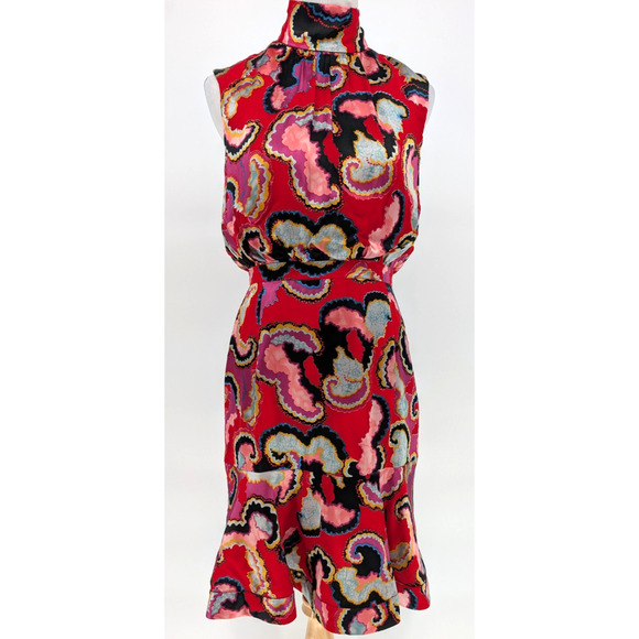 Saloni Phoebe Coral Daybreak Devore Floral Dress Size 6 Ruffle Hem Silk Blend - Picture 3 of 14